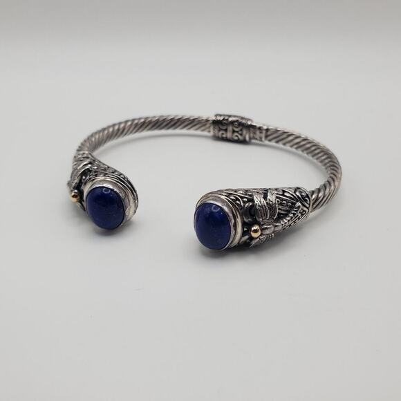 Lapis Bali-Style Dragonfly Cuff Bracelet in Sterling Silver and 18kt Yellow Gold - Picture 1 of 13
